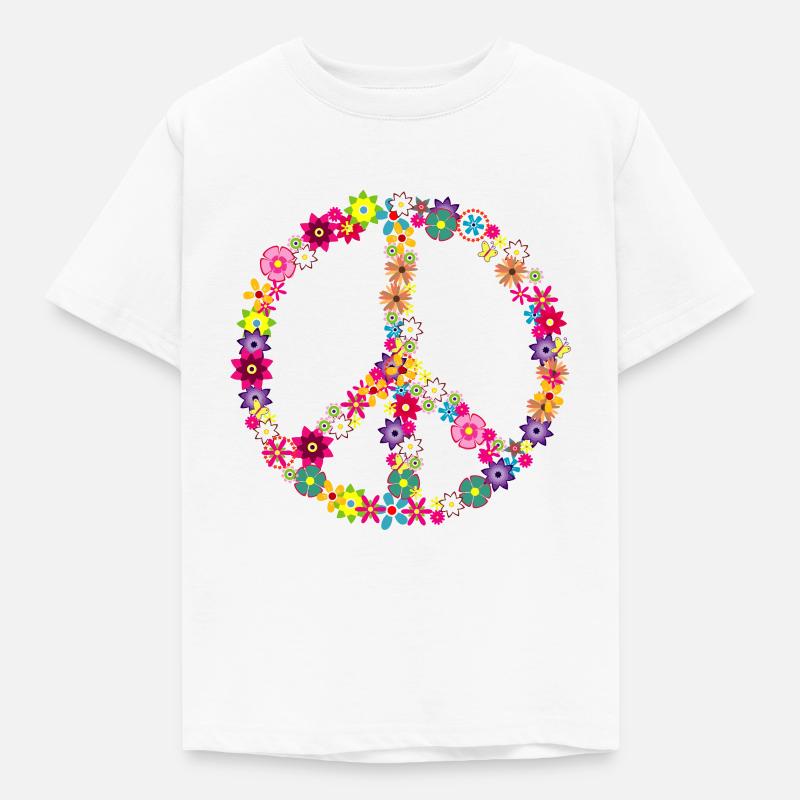 Peace Blumen Peacezeichen Hippie Geschenk - Kinder T-Shirt - Weiß