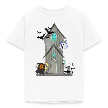 Halloween Spukhaus - Kinder T-Shirt - Weiß - Vorne - AI Model Kid Male (0cm)