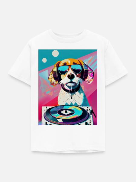 Cooler Hunde-DJ mit Sonnenbrille - Kinder T-Shirt - Weiß