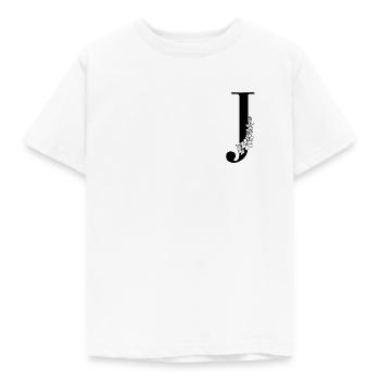 Buchstabe J - Kinder T-Shirt - Weiß - Vorne - AI Model Kid Male (0cm)