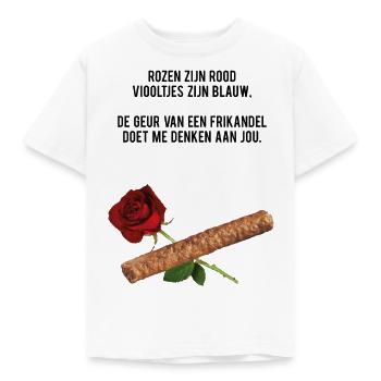 The smell of a frikandel reminds me of you - Kids' T-Shirt - white - Front - AI Model Kid Male (0cm)