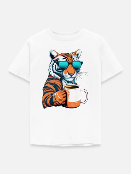 Tiger liebt Kaffee - Kinder T-Shirt - Weiß