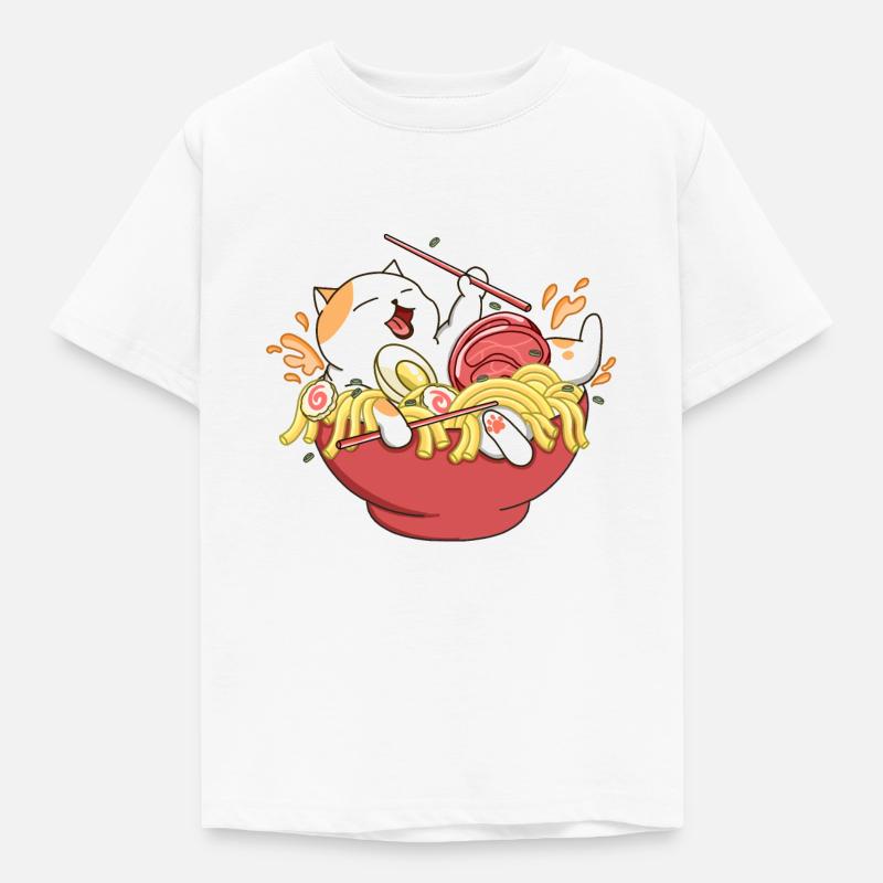 Happy Cat Ramen Nudeln - Kinder T-Shirt - Weiß