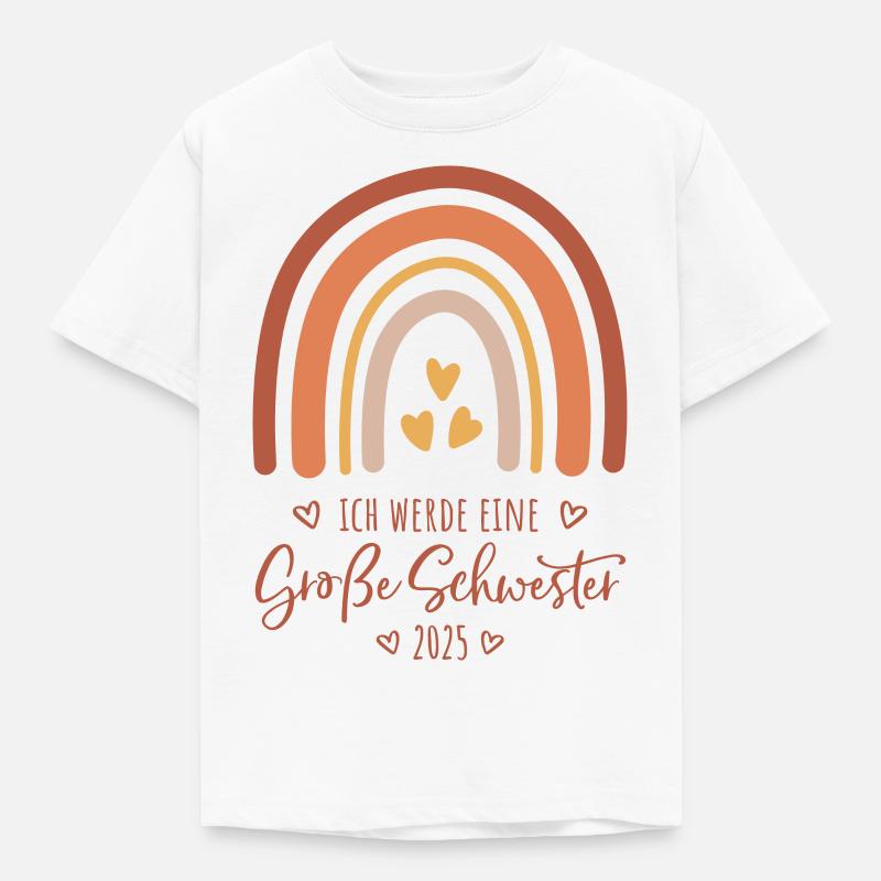Ich werde eine große Schwester 2025 Regenbogen - Kinder T-Shirt - Weiß