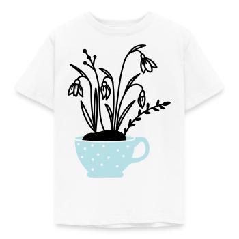 Schneeglöckchen in Tasse - Kinder T-Shirt - Weiß - Vorne - AI Model Kid Male (0cm)