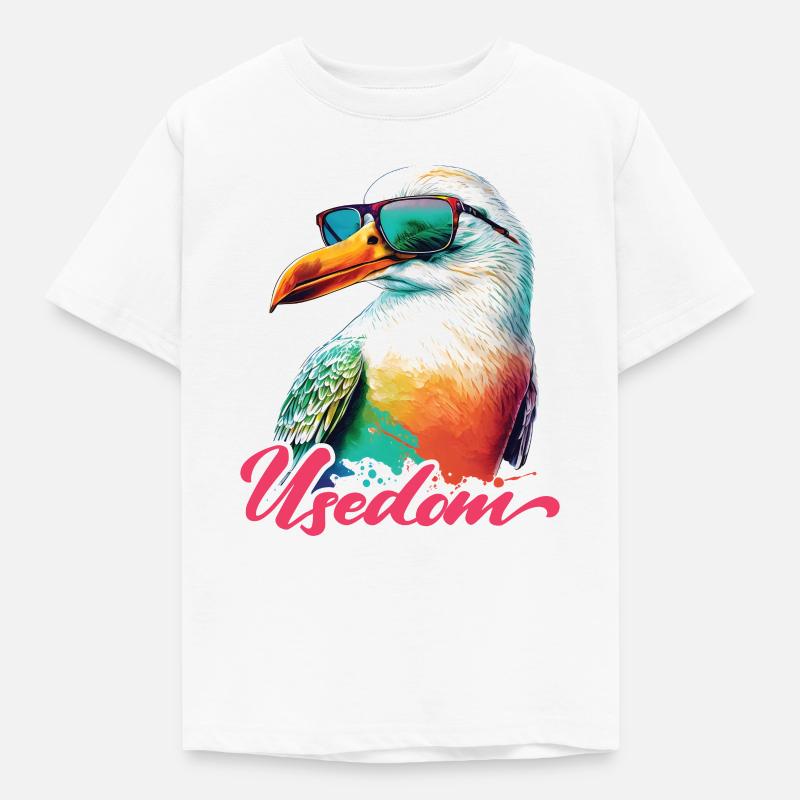 Usedom Urlaub coole bunte Möwe mit Sonnenbrille - Kinder T-Shirt - Weiß