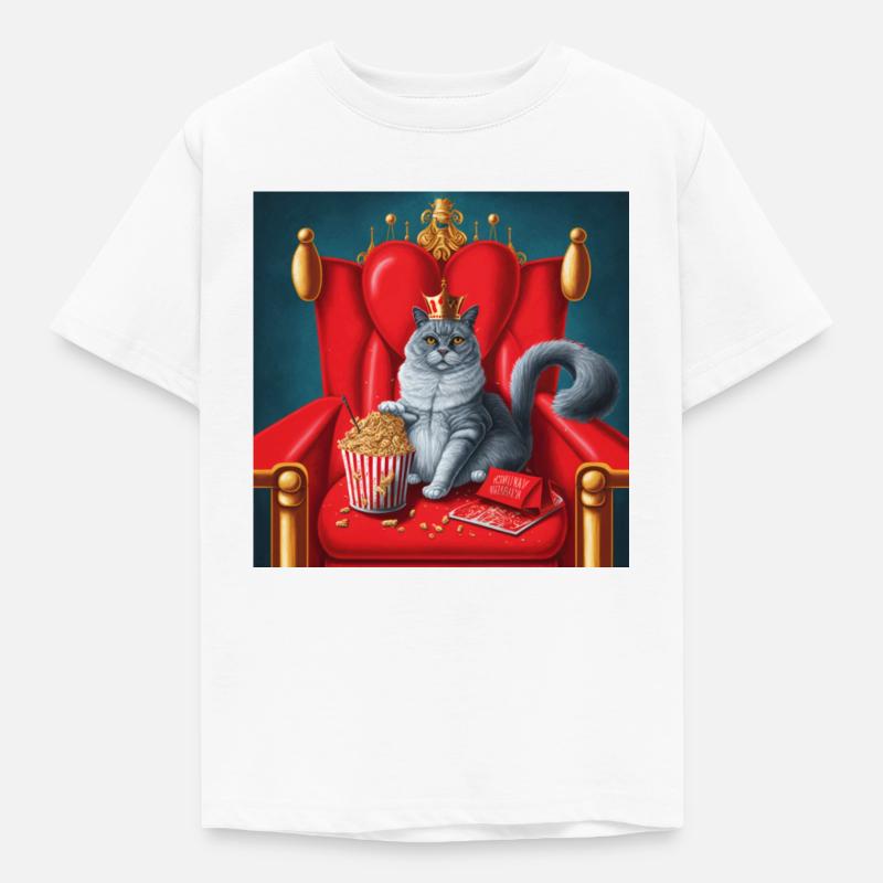 Chat mangeant du pop-corn et des ailes de poulet - T-shirt Enfant - blanc