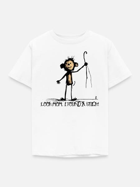 Affe fand einen Stock - Kinder T-Shirt - Weiß