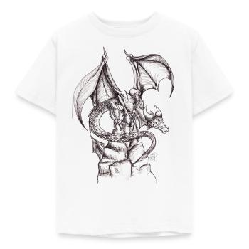 Hand gezeichneter Drache Entwurf durch ArtMallow - duckend - Kinder T-Shirt - Weiß - Vorne - AI Model Kid Male (0cm)