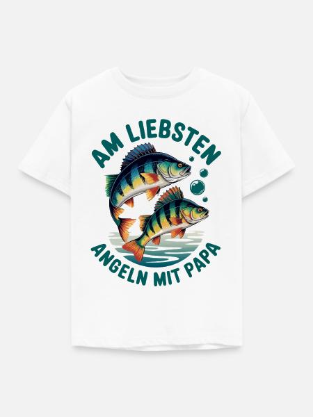 Angeln mit Papa - Kinder T-Shirt - Weiß
