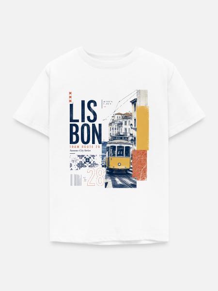 Lissabon Tram 28 Collage - Kinder T-Shirt - Weiß