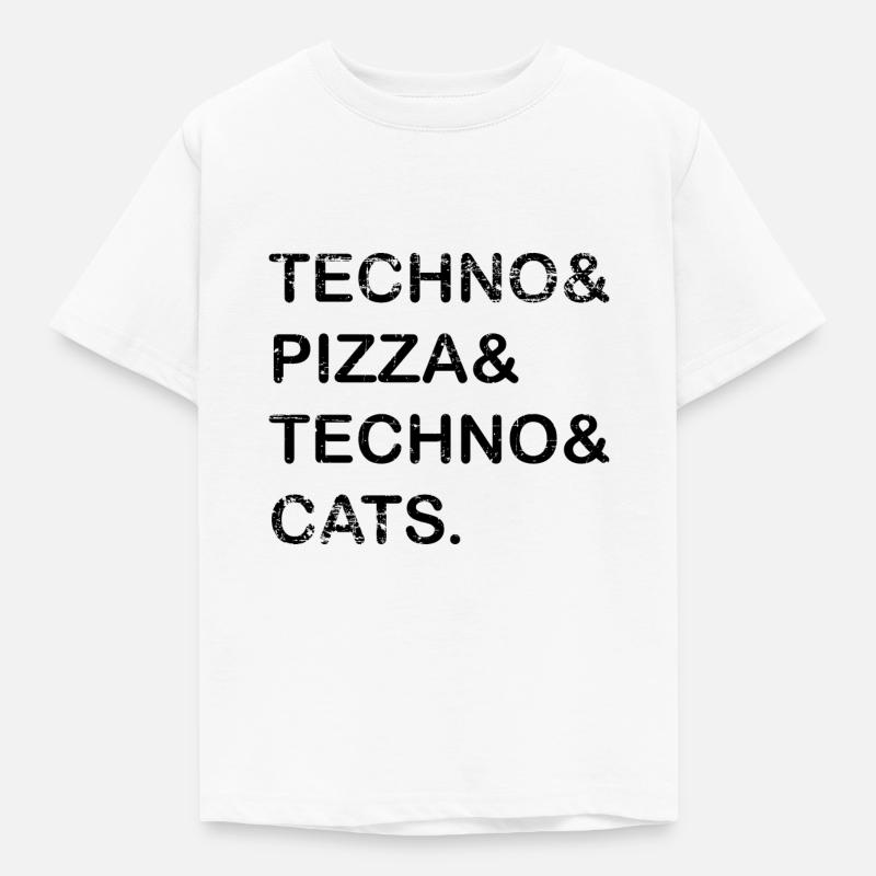 Techno Pizza Techno Cats Geschenk - Kinder T-Shirt - Weiß