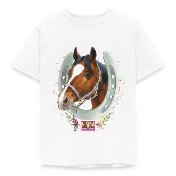 Pferdefreunde Hufeisen Porträt - Kinder T-Shirt - Weiß - Vorne - AI Model Kid Male (0cm)