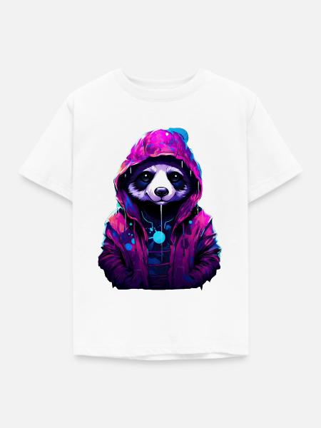 Panda mit Kapuze - Kinder T-Shirt - Weiß