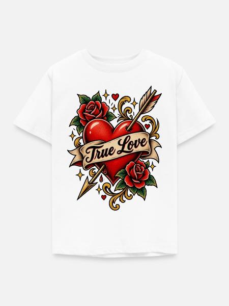 Wahre Liebe – Klassisches Tattoo-Herz - Kinder T-Shirt - Weiß