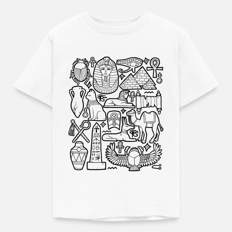 Egypte Doodles Pyramide Pharaon Sphinx Le Caire - T-shirt Enfant - blanc
