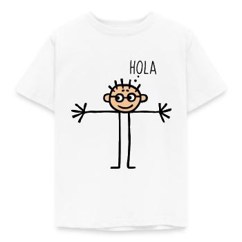Kinderbild Strichmännchen Gruß Spanisch Hola Hallo - Kinder T-Shirt - Weiß - Vorne - AI Model Kid Male (0cm)