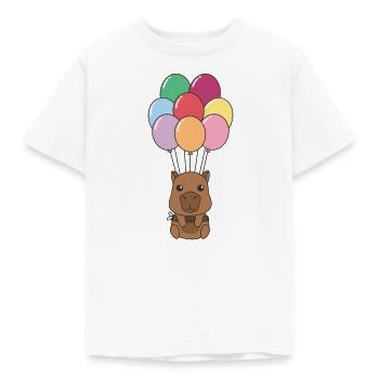 Capybara flies upwards with colorful balloons - Kids' T-Shirt - white - Front - AI Model Kid Male (0cm)