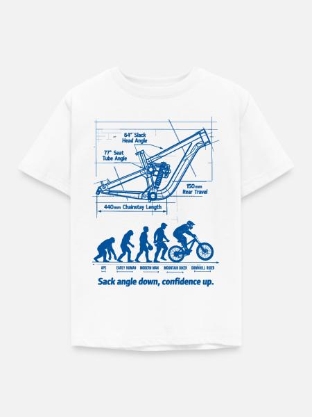 MTB Evolution Blueprint: Full Suspension Downhill - Kinder T-Shirt - Weiß