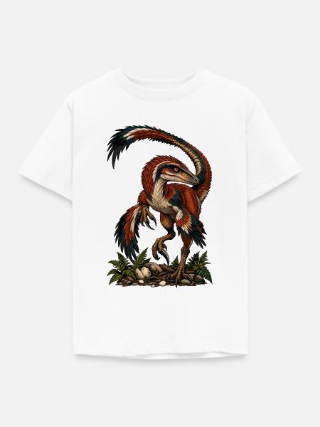 Bunter Urvogel-Raptor auf Dunkel - Kinder T-Shirt - Weiß