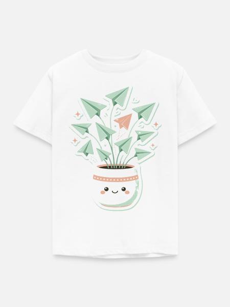 Papierflug-Pflanzentopf - Kinder T-Shirt - Weiß