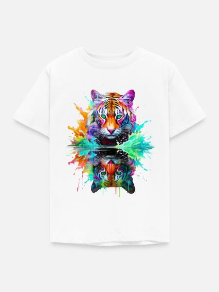 Bemalte Tiger-Reflexion - Kinder T-Shirt - Weiß