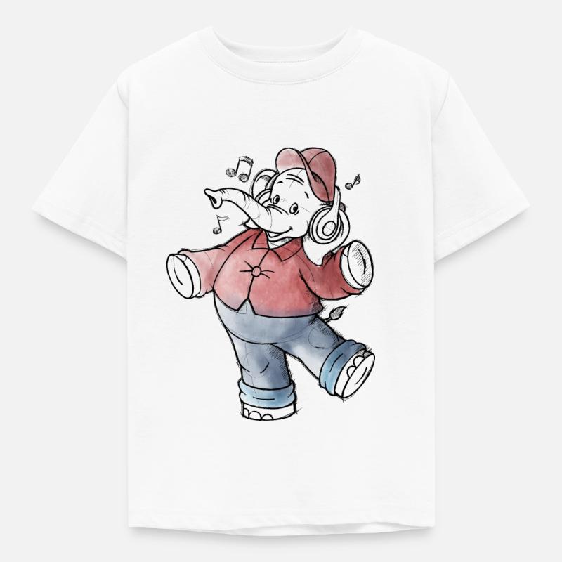 Benjamin Blümchen hört Musik Kopfhörer Sterne - Kinder T-Shirt - Weiß