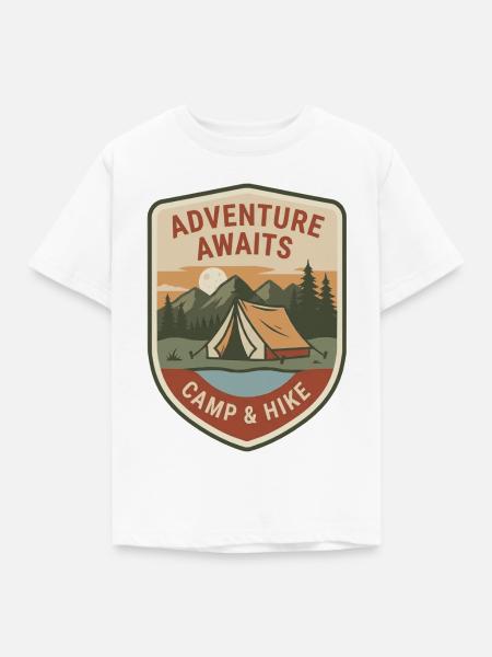 Abenteuer wartet: Camp & Hike - Kinder T-Shirt - Weiß