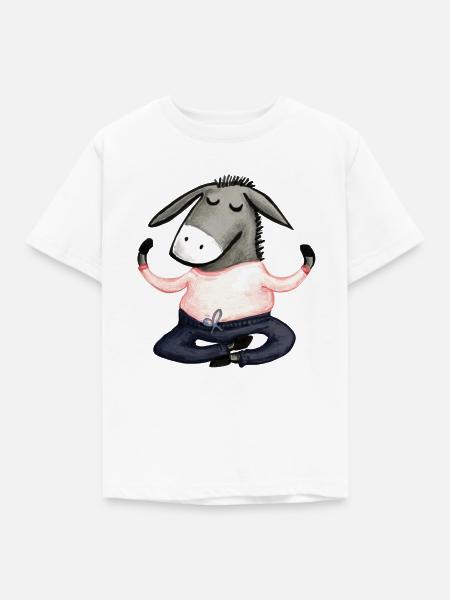 Yoga Esel altrosa - Kinder T-Shirt - Weiß