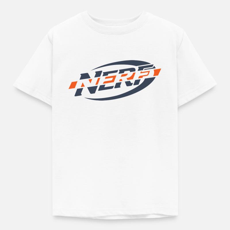 Logo Nerf a righe arancioni e blu - Maglietta per bambini - bianco