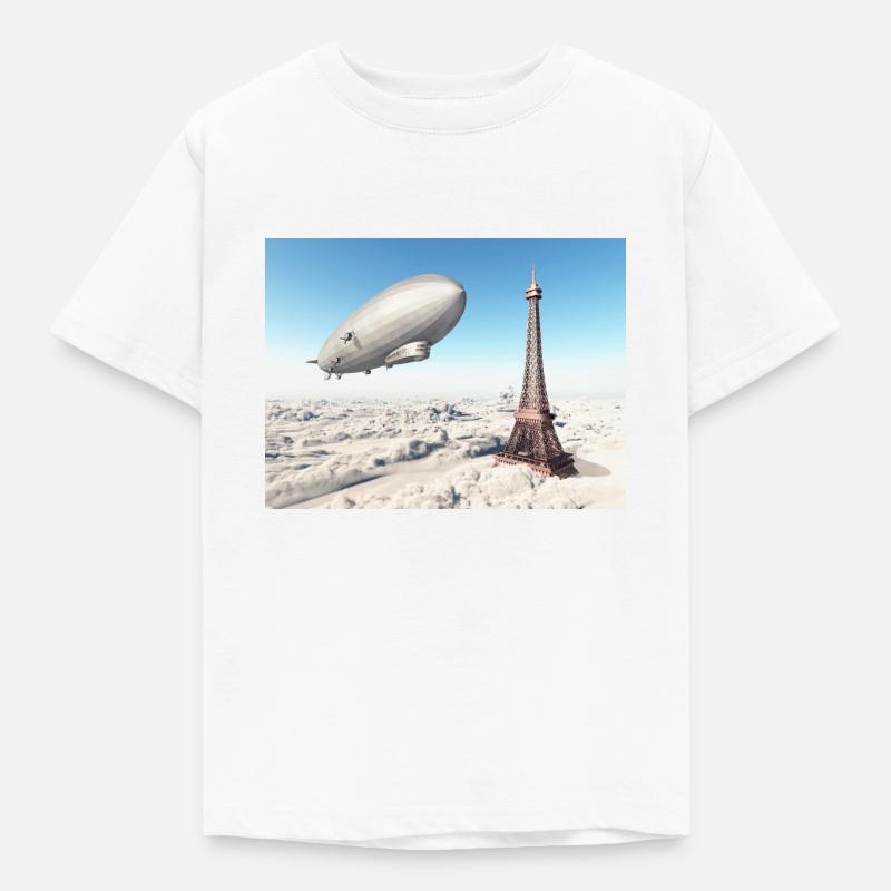 Zeppelin über dem Eiffelturm - Kinder T-Shirt - Weiß