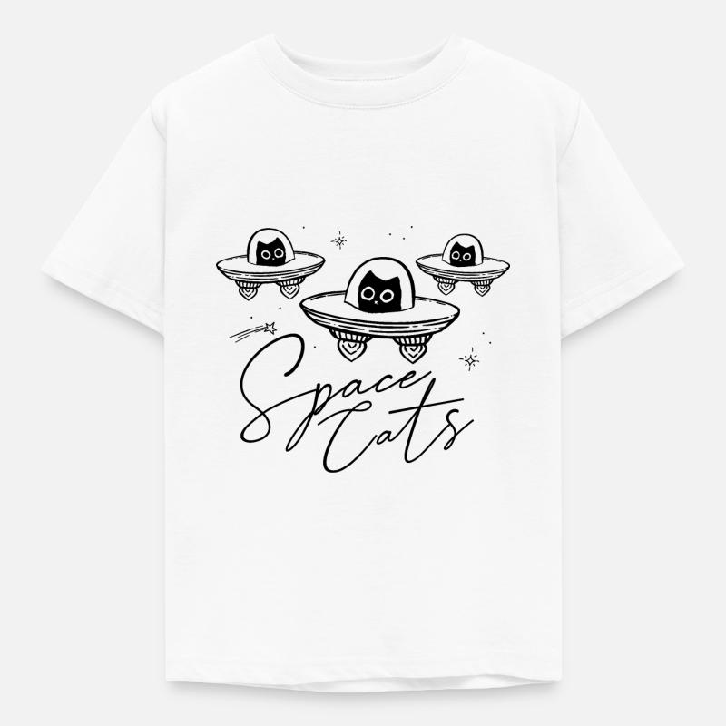 Space Cats - Chat dans UFO | Drôles de chats de l’espace - T-shirt Enfant - blanc