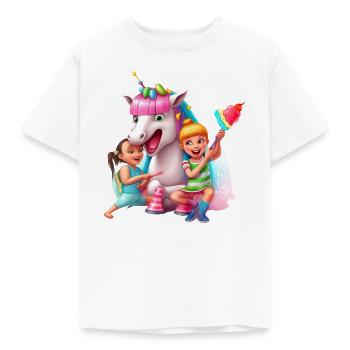 Junges Einhorn isst Wassermelone mit Freundinnen - Kinder T-Shirt - Weiß - Vorne - AI Model Kid Male (0cm)