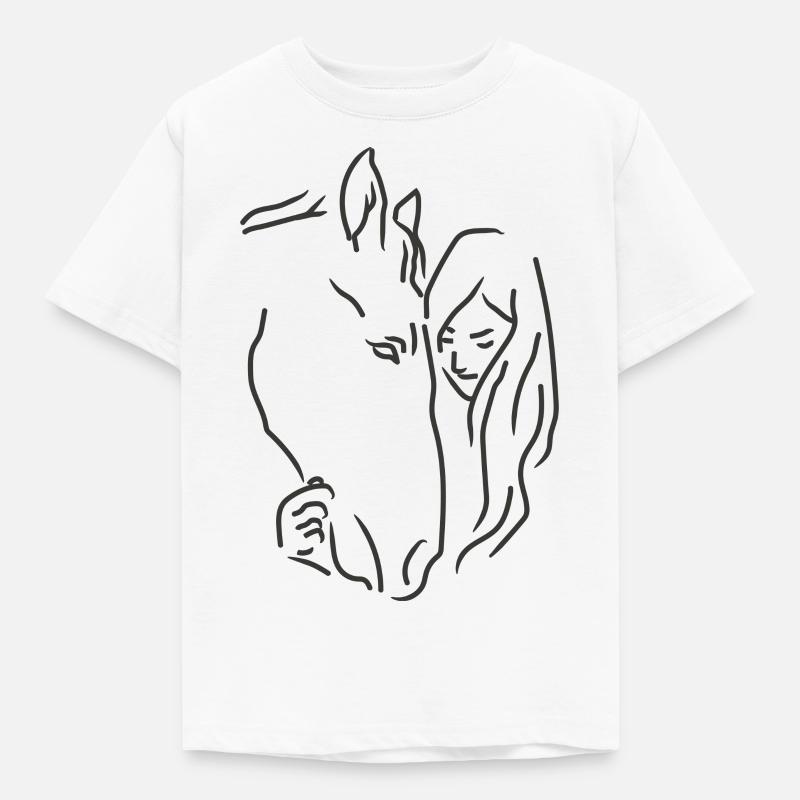 Illustration d’une cavalière à cheval - tête de cheval - T-shirt Enfant - blanc