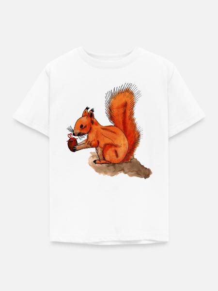 Eichhörnchen mit Geschenk - Kinder T-Shirt - Weiß