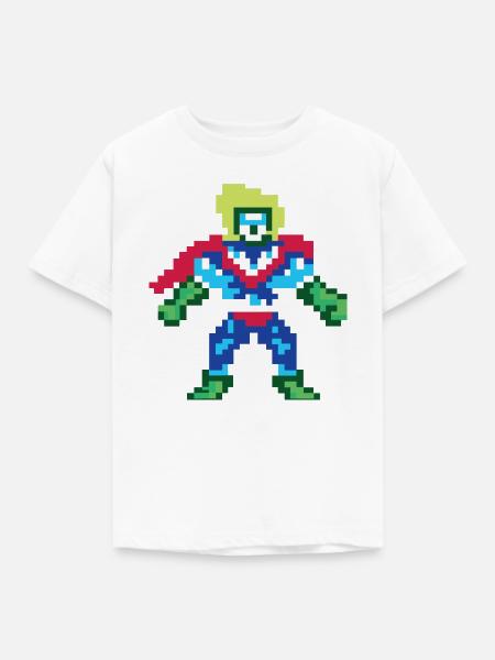 Pixel Art Superheld – Männlicher Held - Kinder T-Shirt - Weiß