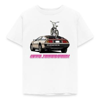 Delorean 80s Oldschool BMX Car mit Tour - Kinder T-Shirt - Weiß - Vorne - AI Model Kid Male (0cm)
