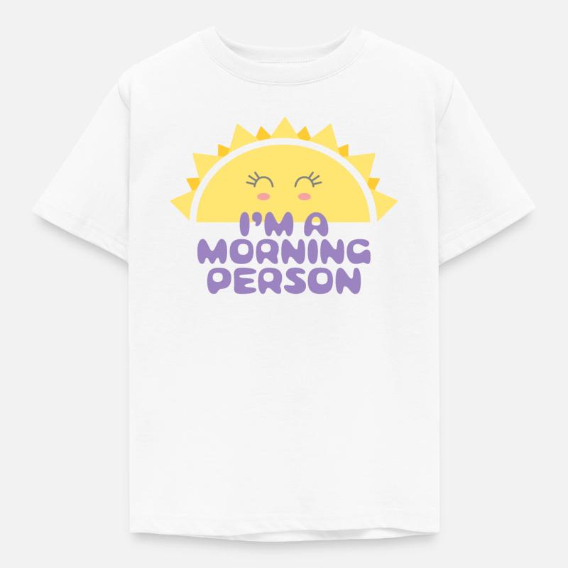 Fröhliche Sonne mit der Inschrift Ich bin ein Morgenmensch - Kinder T-Shirt - Weiß