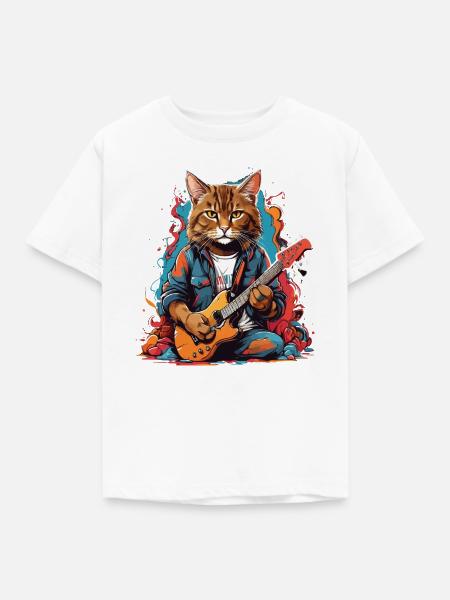 Katze mit Gitarre - Kinder T-Shirt - Weiß