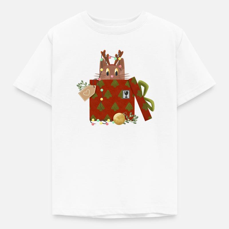 Katze in Weihnachtsgeschenk - Kinder T-Shirt - Weiß