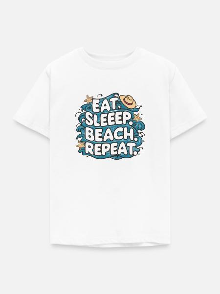 Essen Schlaf Strand Wiederholen - Kinder T-Shirt - Weiß