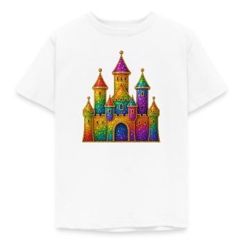 Regenbogen-Glitzer-Schloss-Design - Kinder T-Shirt - Weiß - Vorne - AI Model Kid Male (0cm)