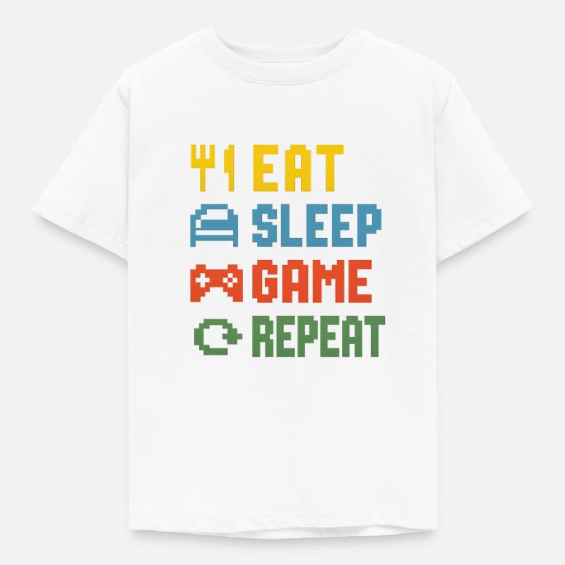 Eat Sleep Game Repeat - Kinder T-Shirt - Weiß