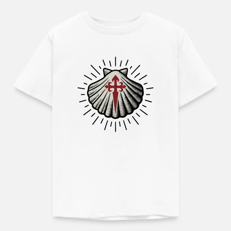 Coquille Saint-Jacques avec Croix de Saint-Jacques-de-Compostelle - T-shirt Enfant - blanc