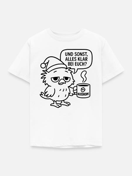 Morgenmuffel Vogel_mit_Kaffeetasse_und_Sprechblase - Kinder T-Shirt - Weiß