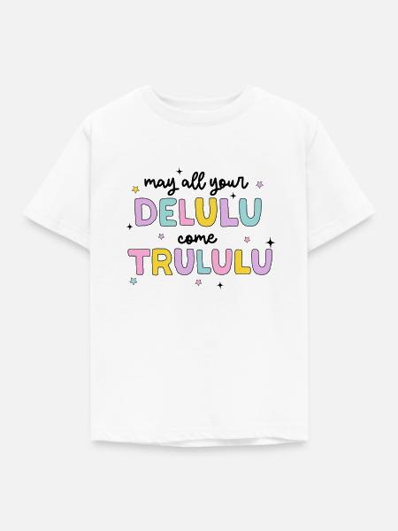 Pastell Delulu Trulu Spruch - Kinder T-Shirt - Weiß