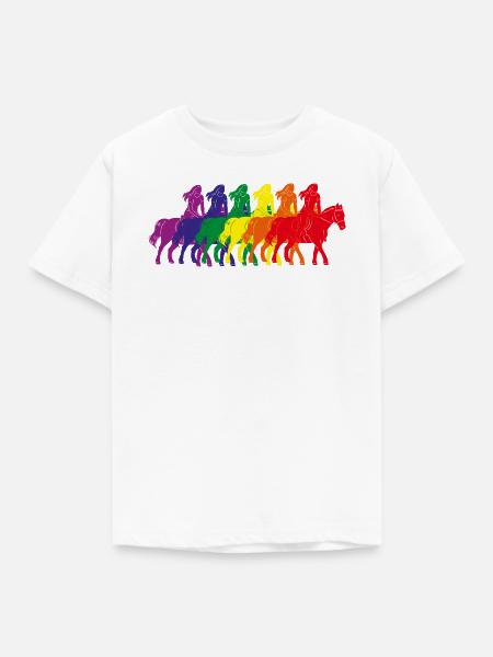 Regenbogen Reiter Silhouette - Kinder T-Shirt - Weiß