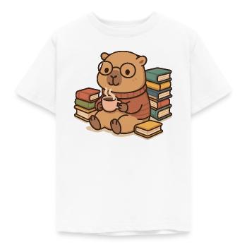 Capybara Leseratte – Bücher & Kaffee ☕📚 - Kinder T-Shirt - Weiß - Vorne - AI Model Kid Male (0cm)