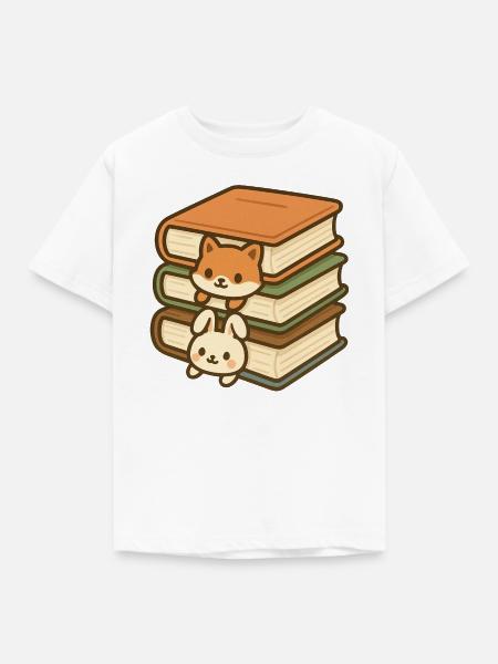 Kawaii Book Stack Duo - Kinder T-Shirt - Weiß