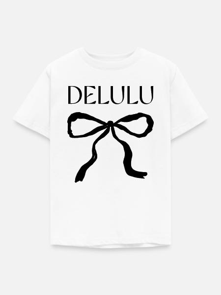 Delulu Spruch mit Schleife - Kinder T-Shirt - Weiß
